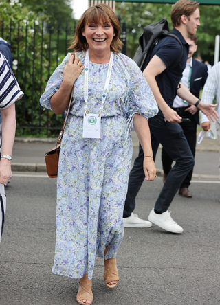 Lorraine Kelly attends day one of the Wimbledon Tennis Championships at the All England Lawn Tennis and Croquet Club on July 01, 2024 in London, England