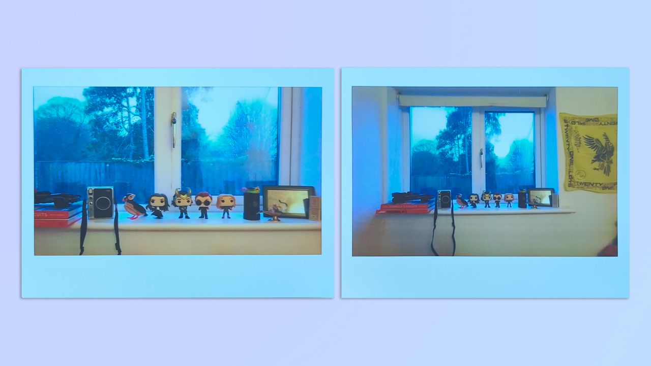 Two photos taken on a Fujifilm Instax Wide Evo hybrid instant camera