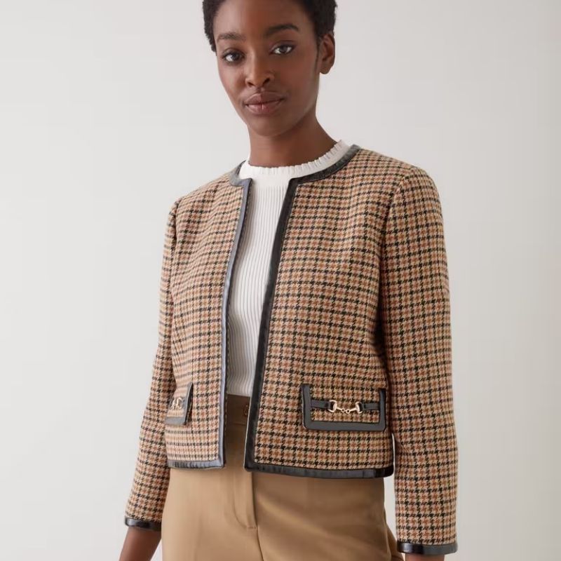 Zisou Brown Check Print Mini Check Jacket on model 