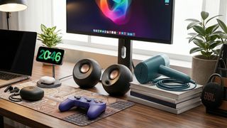 home office showcasing several peripherals and accessories