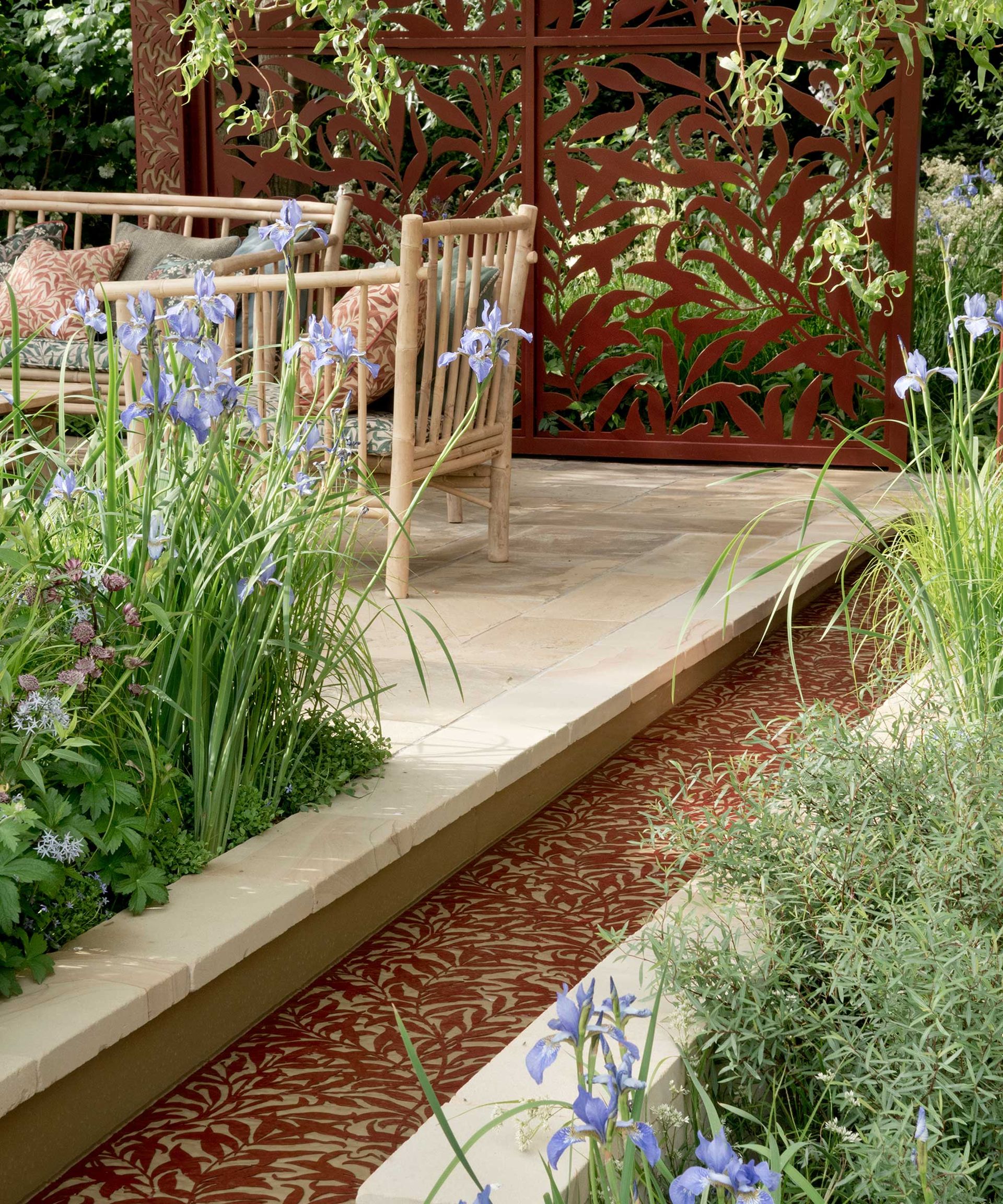 water feature in paved garden