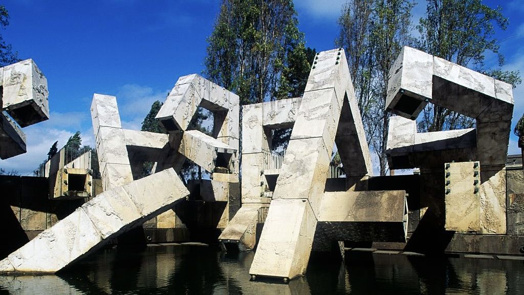 Brutalist concrete fountain