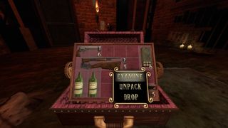 an inventory menu with wine, guns, and bullets displayed