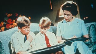 The Queen reading with Prince Edward and Prince Andrew