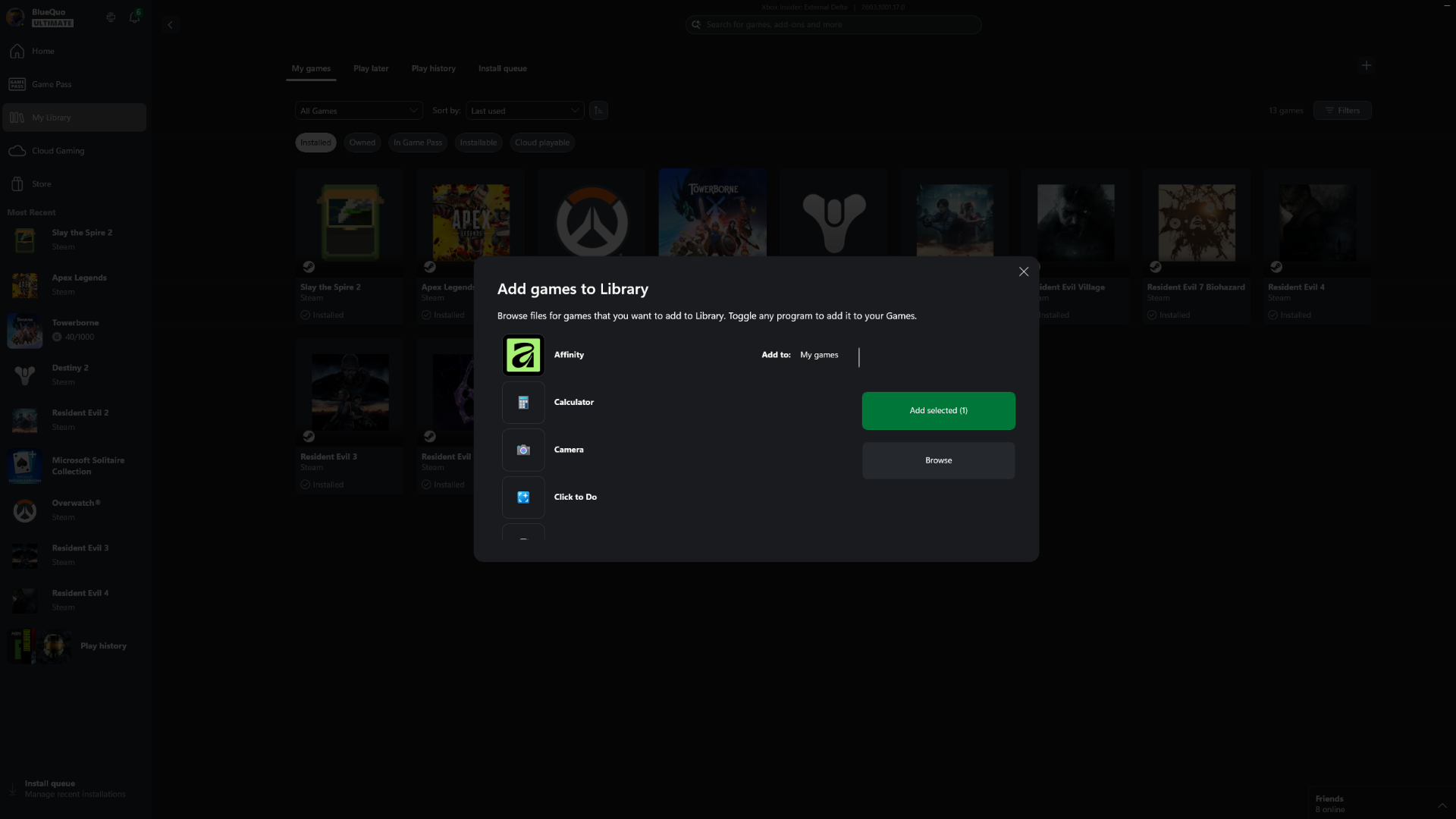 Screenshot of adding any app to xbox app on PC