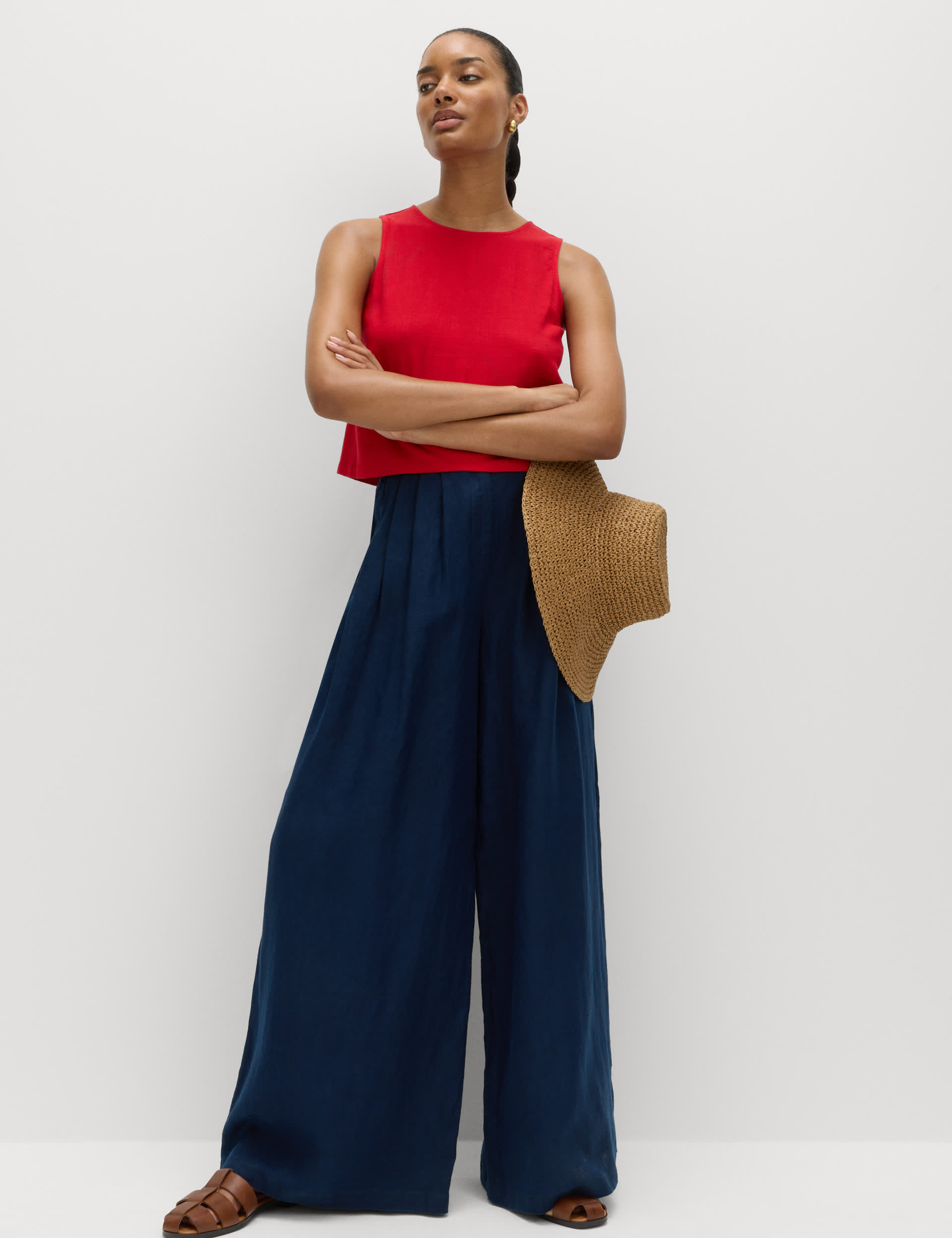 pure linen wide leg trousers