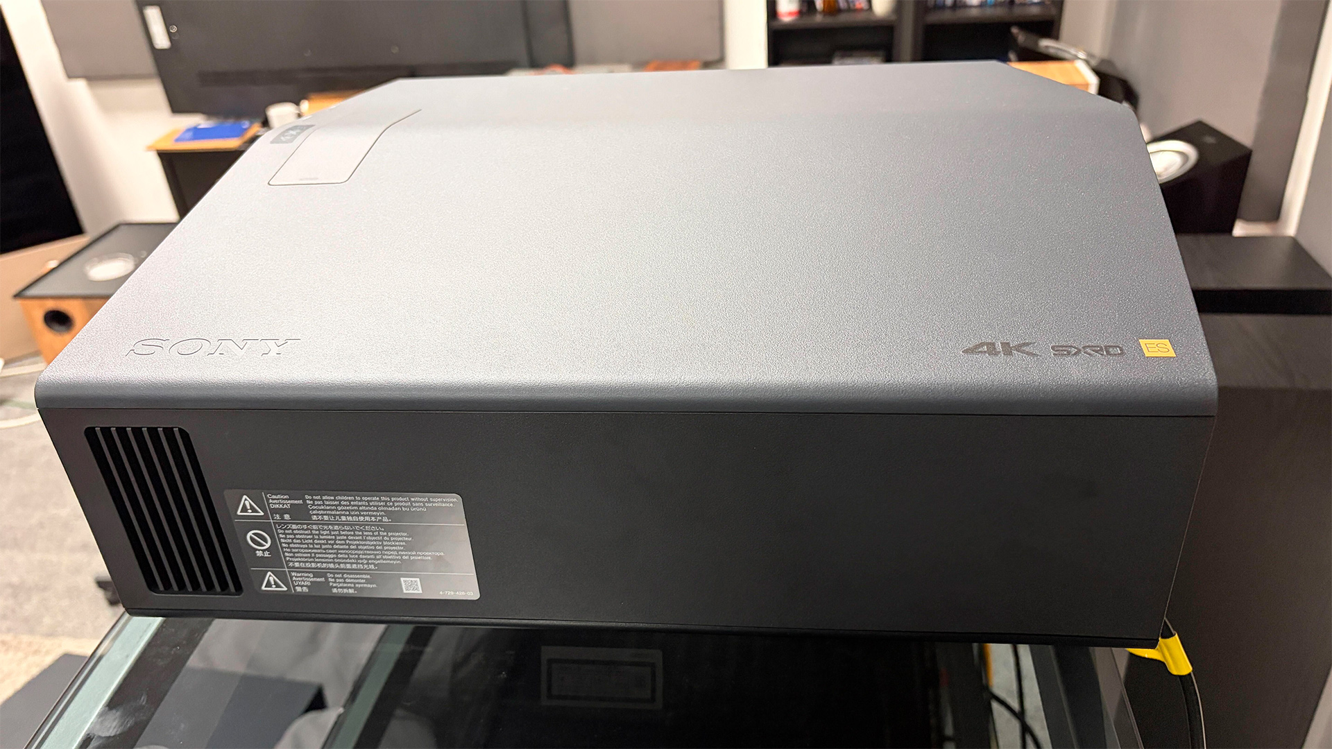 Sony Bravia Projector 7 home cinema projector in test room showing side/top of unit