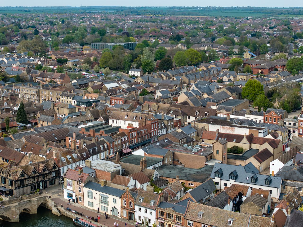 Aerial photo of a British town centre taken with the DJI Mavic 3 Pro's middle camera