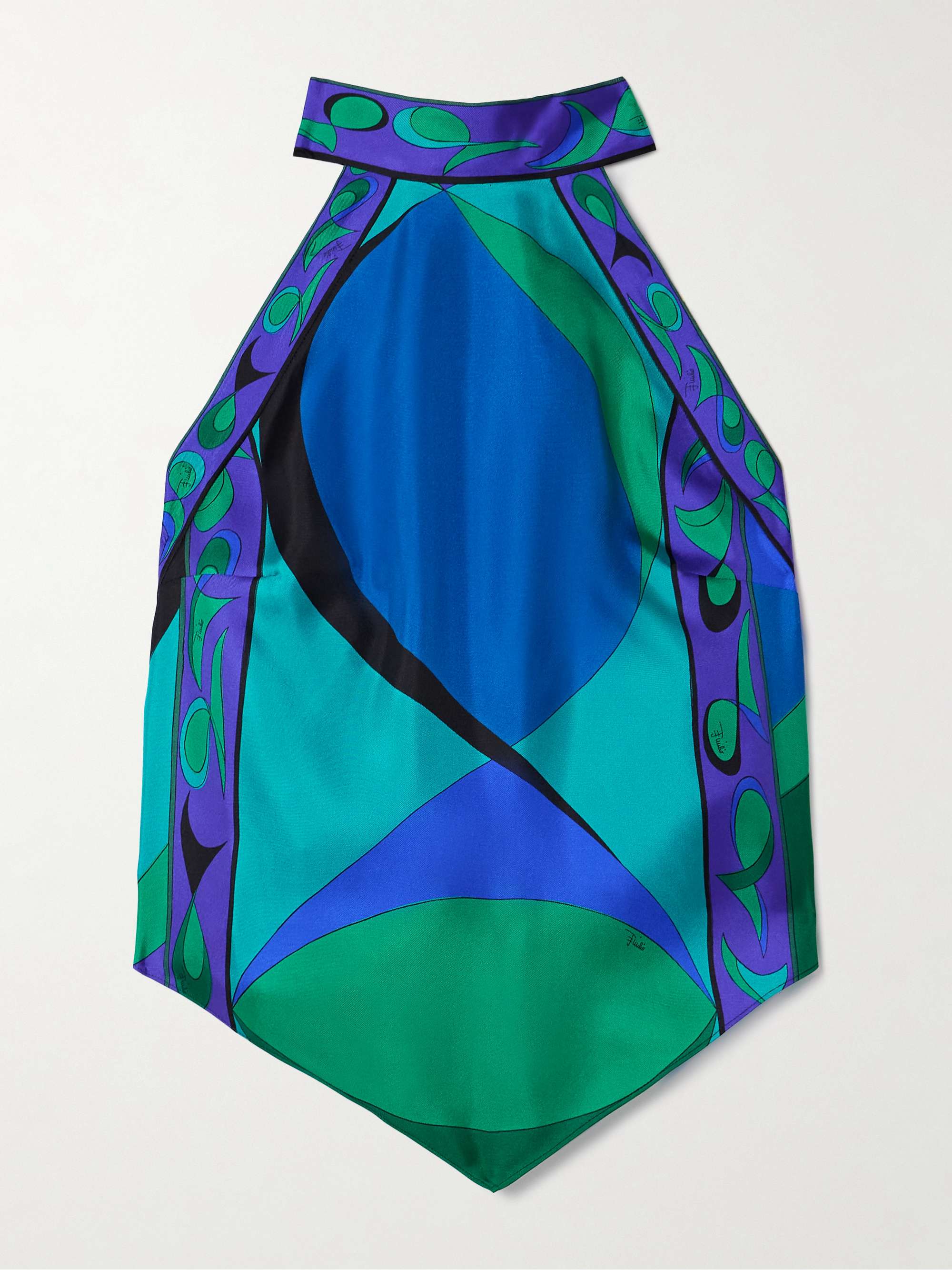 Cropped Printed Silk-Twill Halterneck Top
