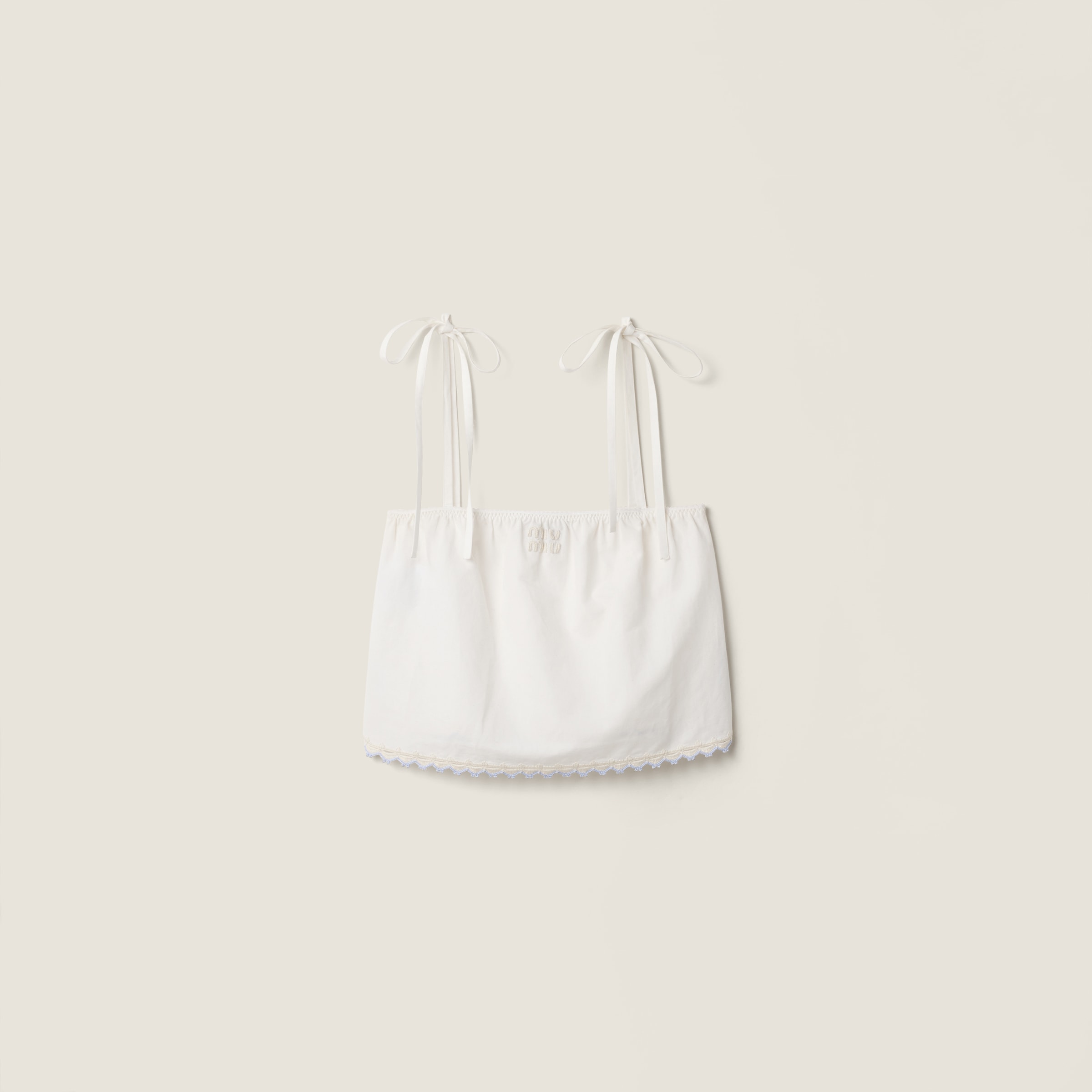 Embroidered Slubbed Poplin Top