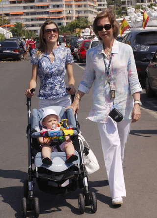 Princess Letizia with Baby Leonor and Queen Sofia during Spanish Royals Sighting in Puerto Portals - July 23, 2006 in Mallorca, Balearic Islands, Spain