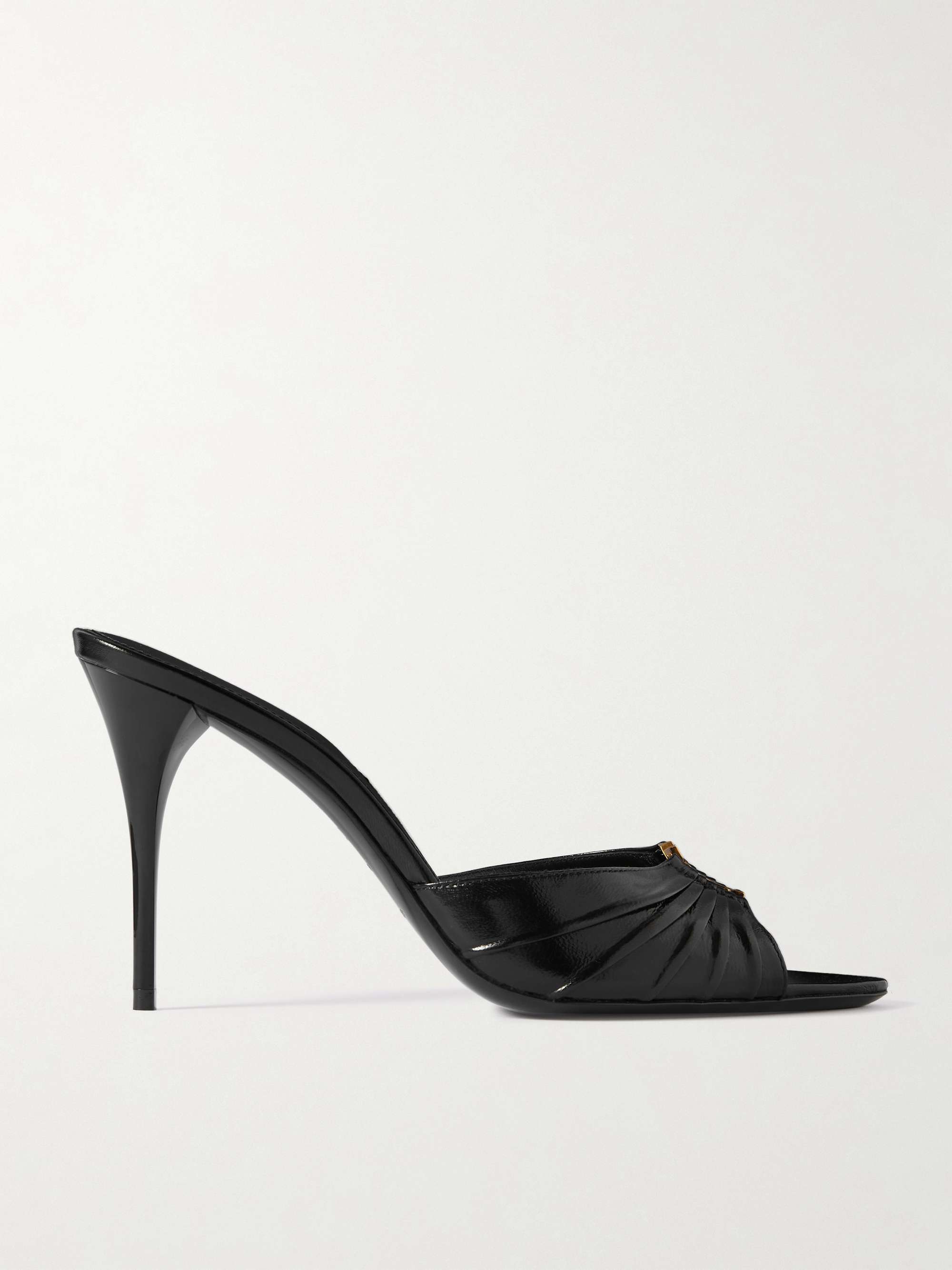Babylone Embellished Gathered Glossed-Leather Mules