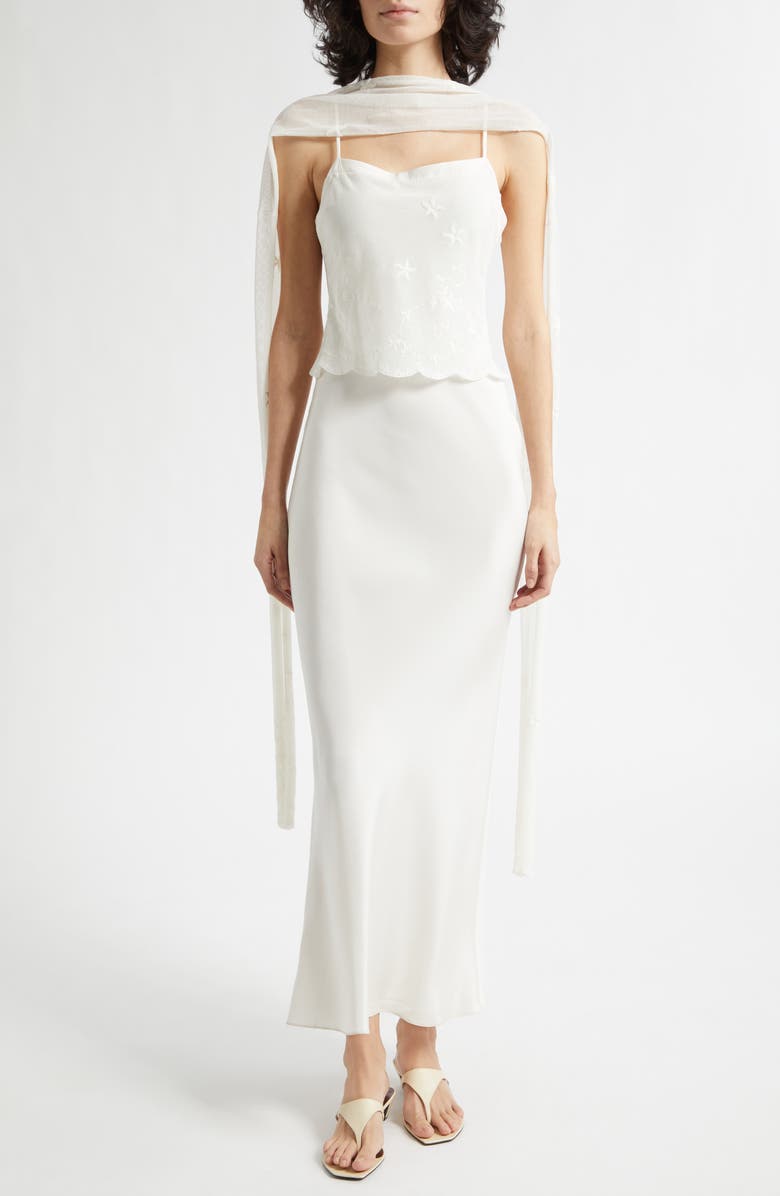 Cove Embroidered Silk Blend Maxi Dress with Scarves