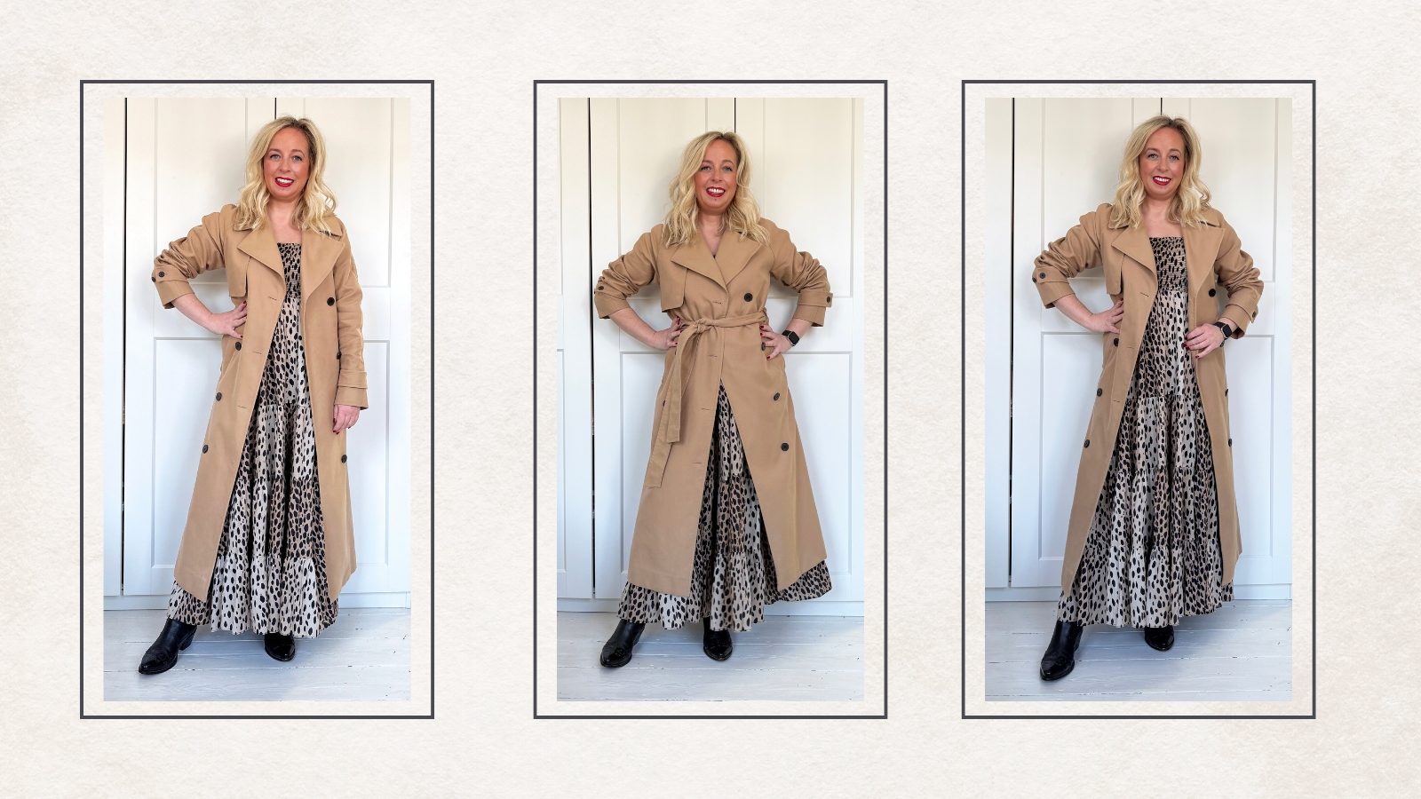 Antonia Kraskowski wearing a long trench coat
