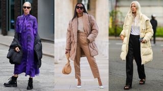 street style models wearing puffer jacket outfits for work