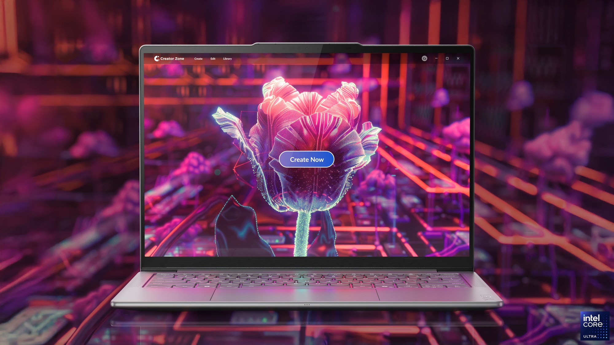 Render of the Lenovo Yoga Slim 7i 14 (Gen 10) Aura Edition showcasing a generative AI feature.