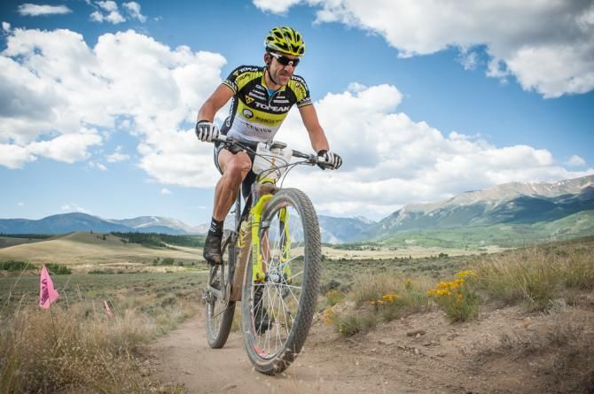 Alban Lakata (Topeak) makes his way up the single track