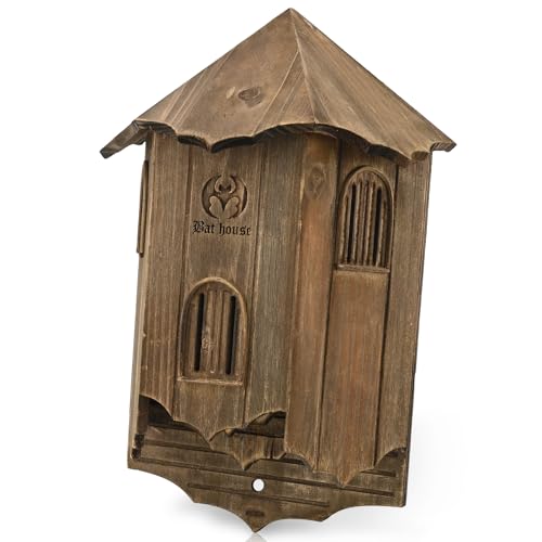 Vireesr Wooden Castle Bat Houses for Outdoors, Bat Boxes for Outside, Large Three Chamber Box Perfectly Designed to Attract Bats, Durable and Easy to Hang (bat House &amp;#8544; Brown)