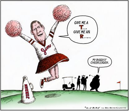 Political Cartoon U.S. Jim Jordan Trump Cheerleader Golf