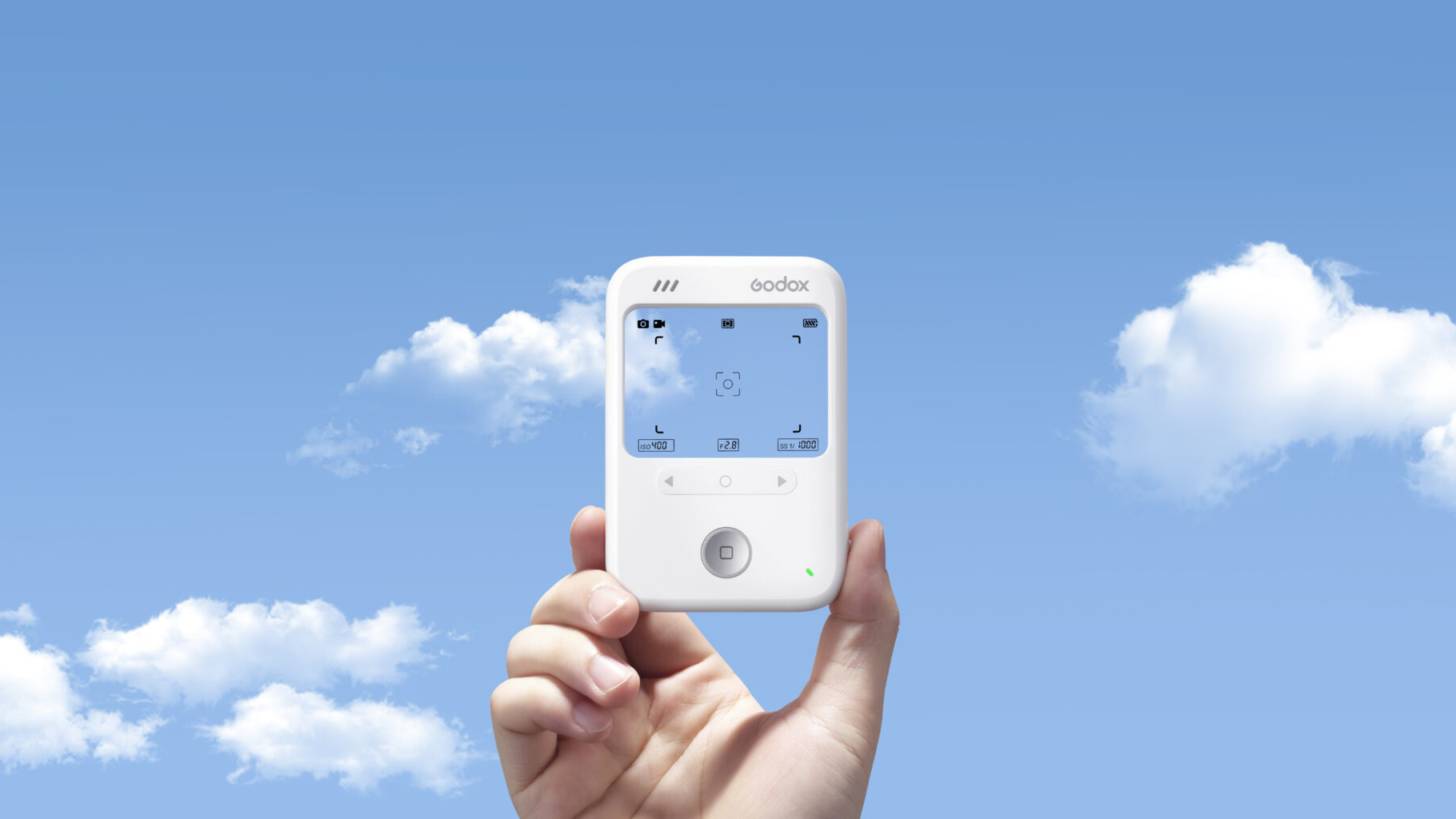 Photograph of the Godox C100 palm-sized transparent window camera