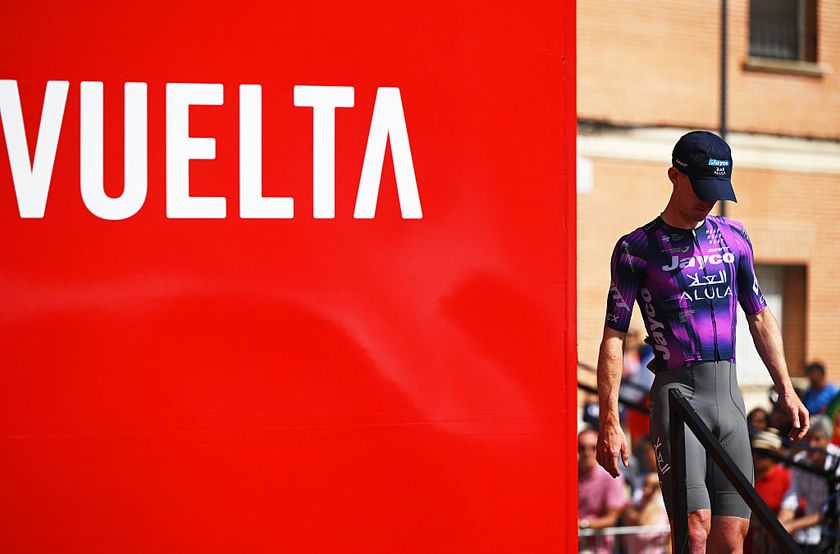 Eddie Dunbar of Ireland and Team Jayco AlUla prior to the La Vuelta - 80th Tour of Spain 2025, Stage 19 a 161.9km stage from Rueda to Guijuelo/ #UCIWT / on September 12, 2025 in Rueda, Spain. (Photo by Dario Belingheri/Getty Images)