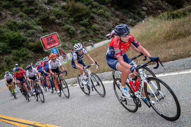 Olga Zabelinskaya (Cogeas Mettler) leads the bunch on stage 2 of the 2019 Tour of California Women's Race