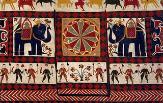 This vast festive room hanging (bhitiya) from Gujarat was found dumped on a New York pavement and given to the V&A in 1994