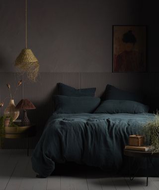 Abigail Ahern’s surprising colors that will make a room look bigger, dark bedroom with brown paint and fabric