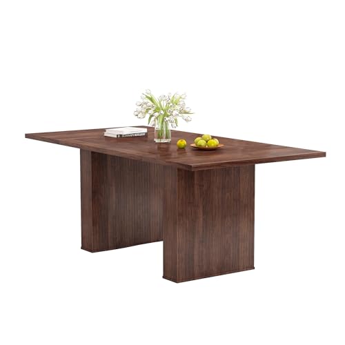 Weselon 78 Inch Dining Table for 6 8 10, Modern Farmhouse Rectangular Kitchen Table, Long Dining Room Tables With Wood Strip Base for Kitchen Living Room (walnut)