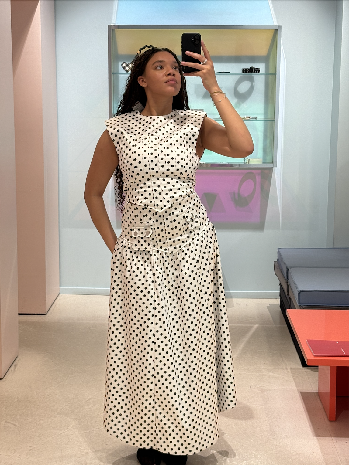 Junior Fashion Editor Imani in the Ganni Polka-Dot Satin Blouse and Long Skirt.