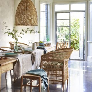 dining area with morden rustic and white wall