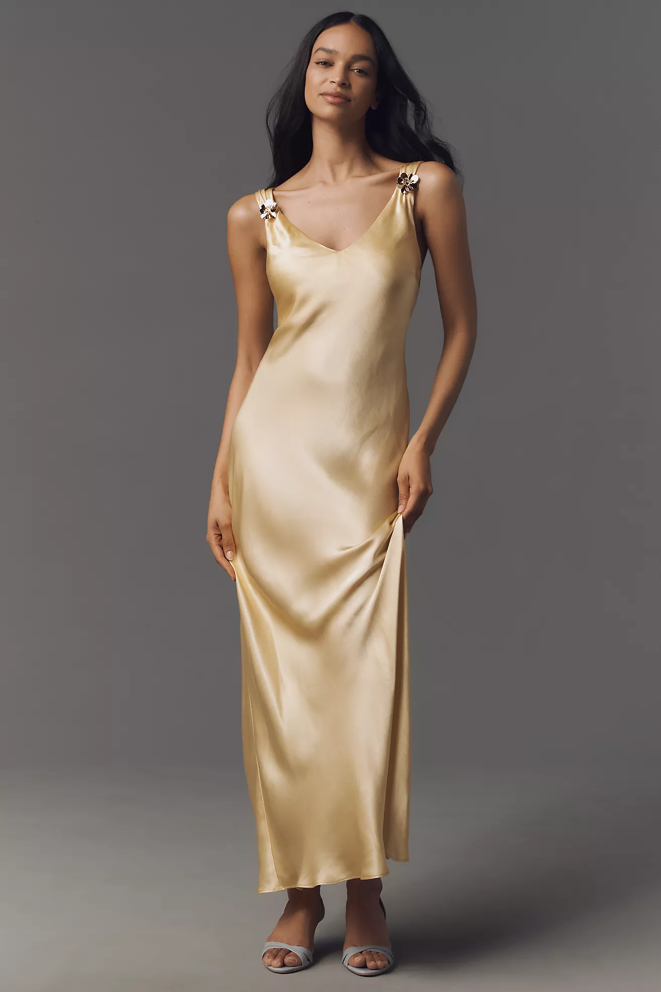 By Anthropologie Sleeveless V-Neck Midi Slip Dress