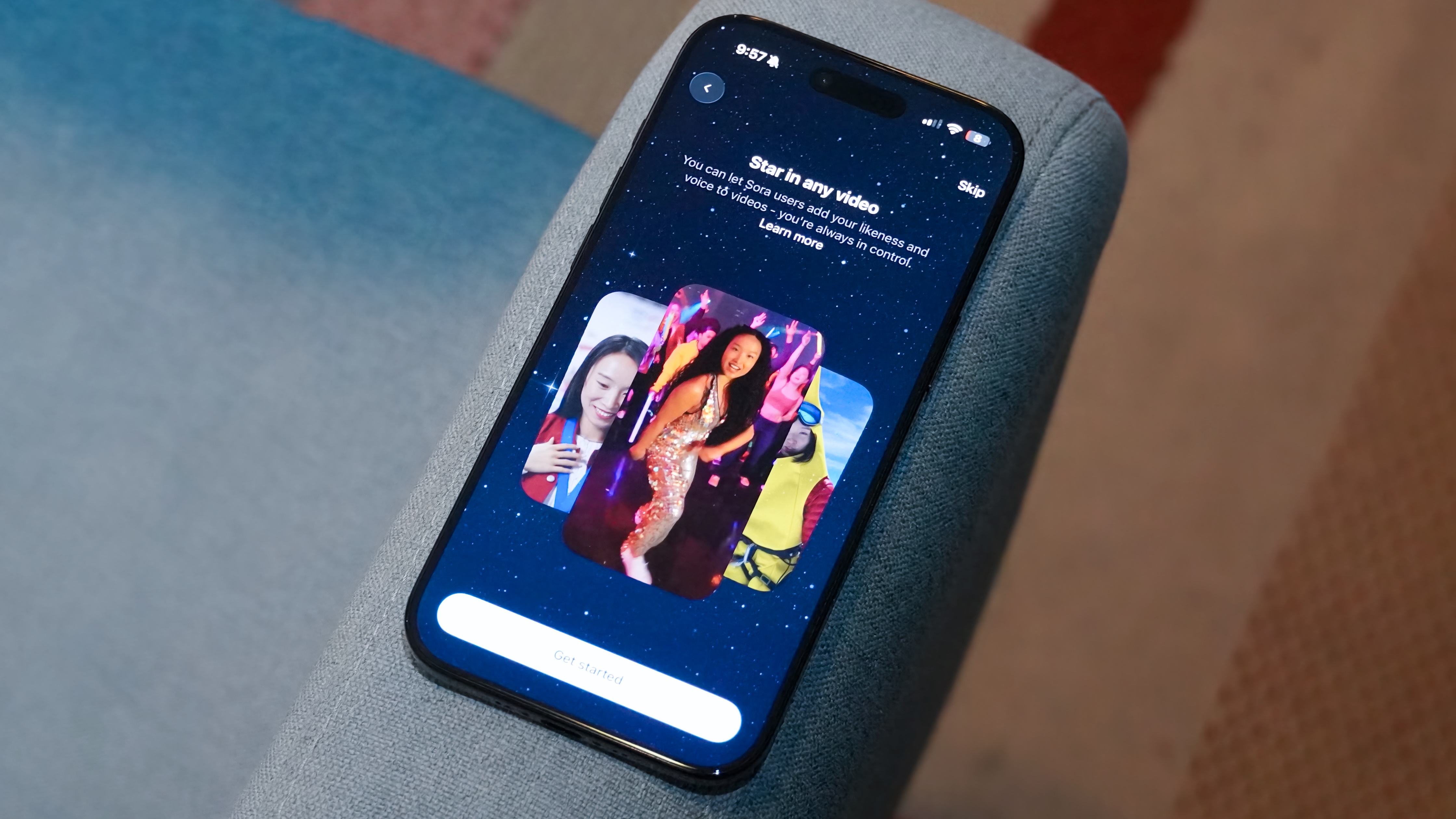 The Sora app on iOS showing the camera feature.