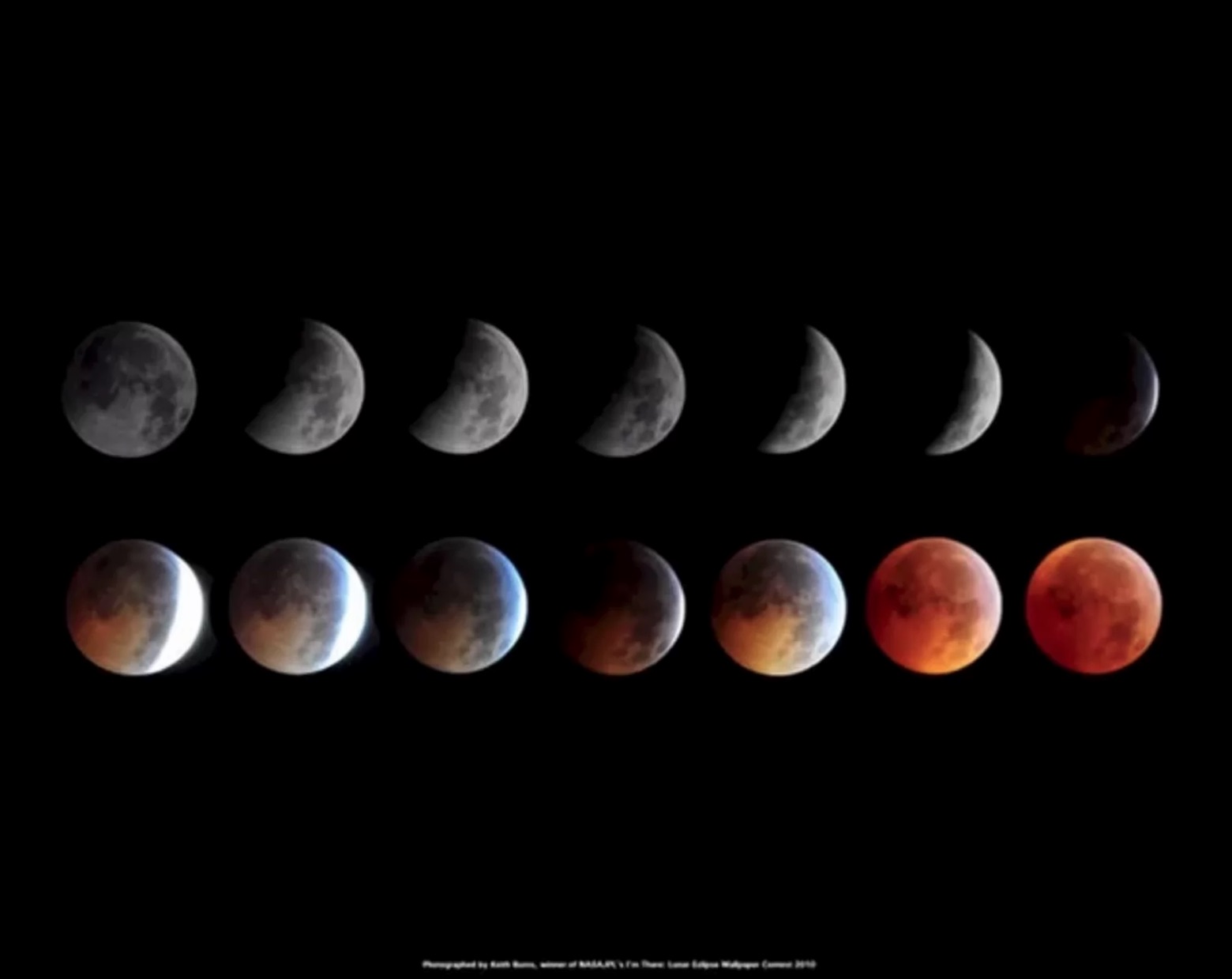 A series of photos tracking a lunar eclipse