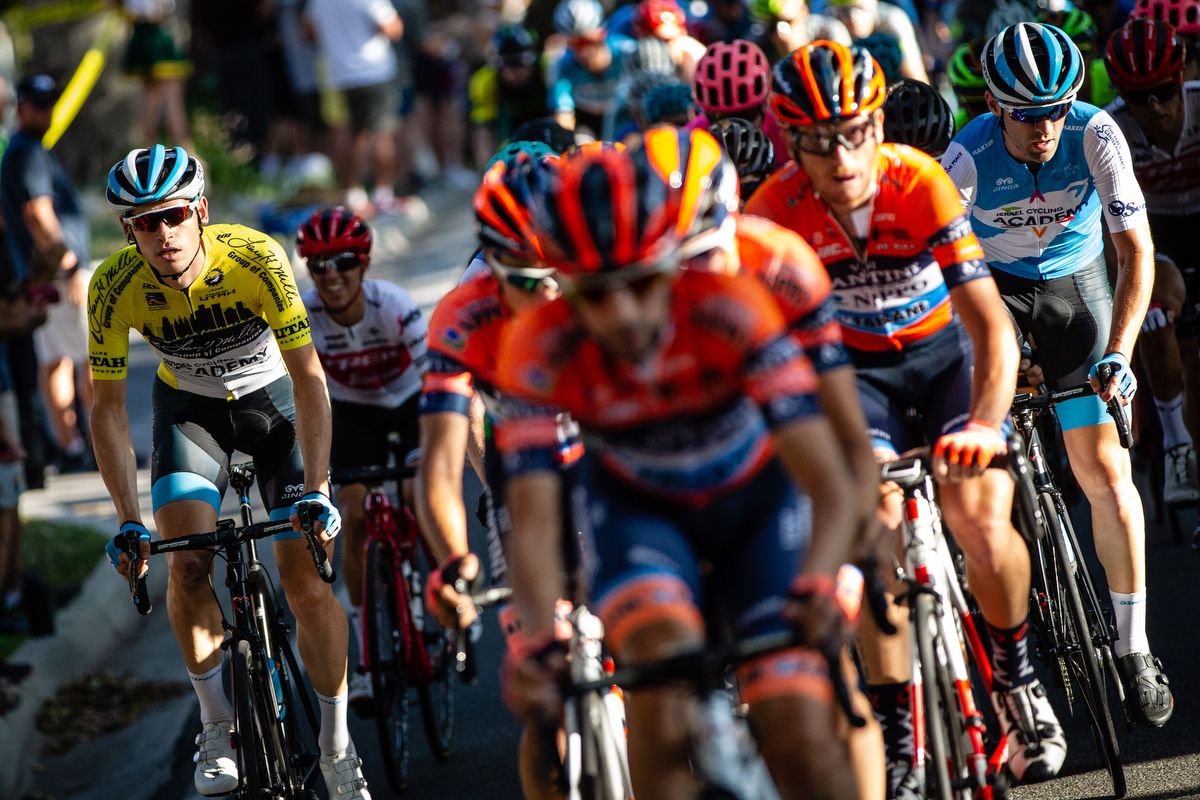 Race leader Ben Hermans watches Nippo-Vini Fantini-Faizane lead the peloton