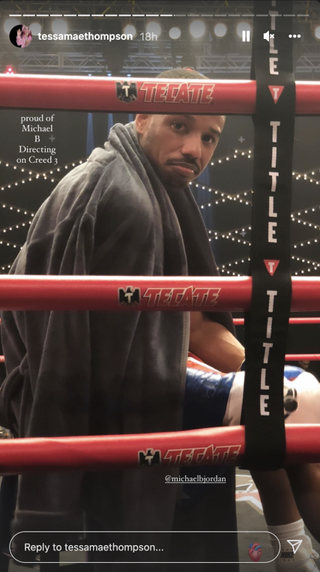 Michael B. Jordan in a boxing ring for Creed III