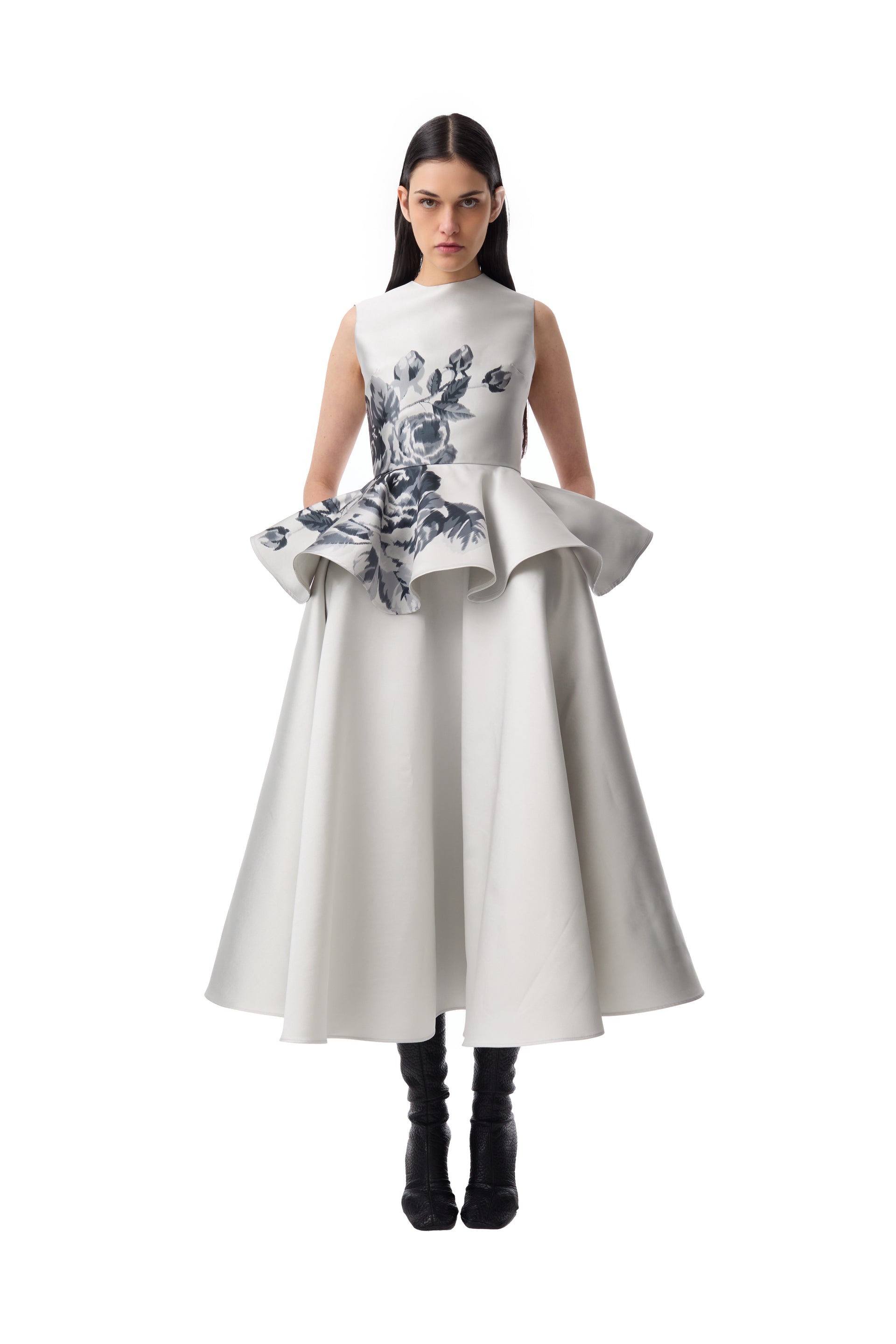 Grey Flower Printed Peplum Top - 4 / Grey