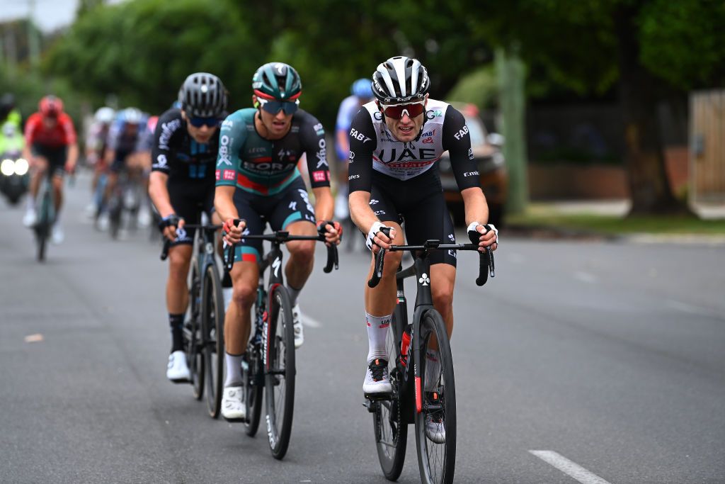 GEELONG AUSTRALIA JANUARY 29 Finn FisherBlack of New Zealand and UAE Team Emirates competes in the breakaway during the 7th Cadel Evans Great Ocean Road Race 2023 Mens Elite a 1743km one day race from Geelong to Geelong CadelRoadRace on January 29 2023 in Geelong Australia Photo by Tim de WaeleGetty Images