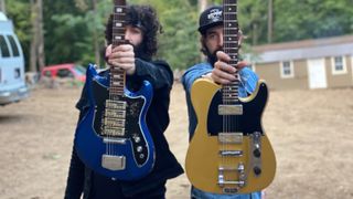 Faherty with his Blue Teisco ET-440 Spectrum and Stubbs with his new Waterslide Guitars custom Telecaster. This was Faherty’s first Teisco, bought for the Hound Dog Taylor tribute album. “We did a lot of trial and error to find the guitar that got close to Hound Dog Taylor’s tone,” he says. He eventually sold it to buy a 1960s Kingston S4T and 1960s Kawai SD40.