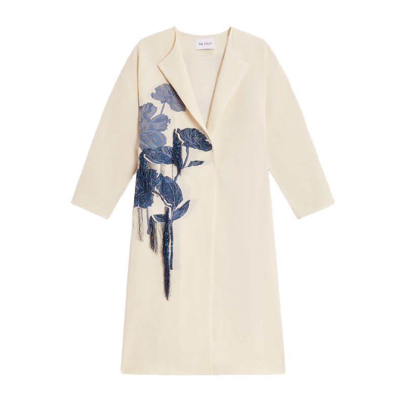 Cream and blue The Fold coat