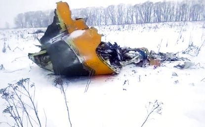 A fragment of a passenger jet that crashed near Moscow