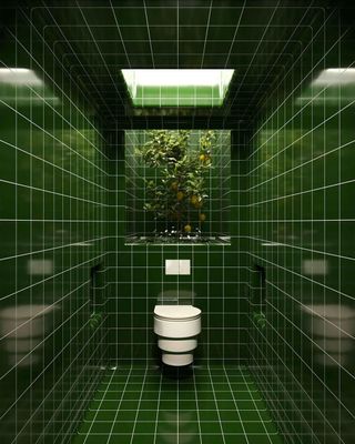 a green tiled bathroom with a gloss tile