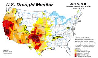 U.S. drought conditions reveal all of California is experiencing at least moderate drought.