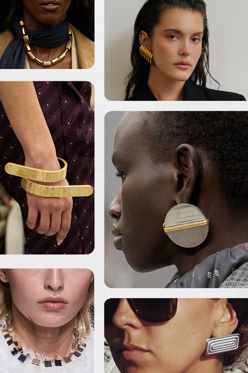 Outdated jewelry trends in 2026 is shown in a collage of the art deco trend