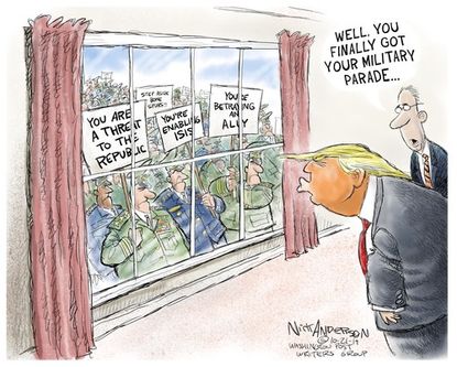 Political Cartoon U.S. Trump Military Parade