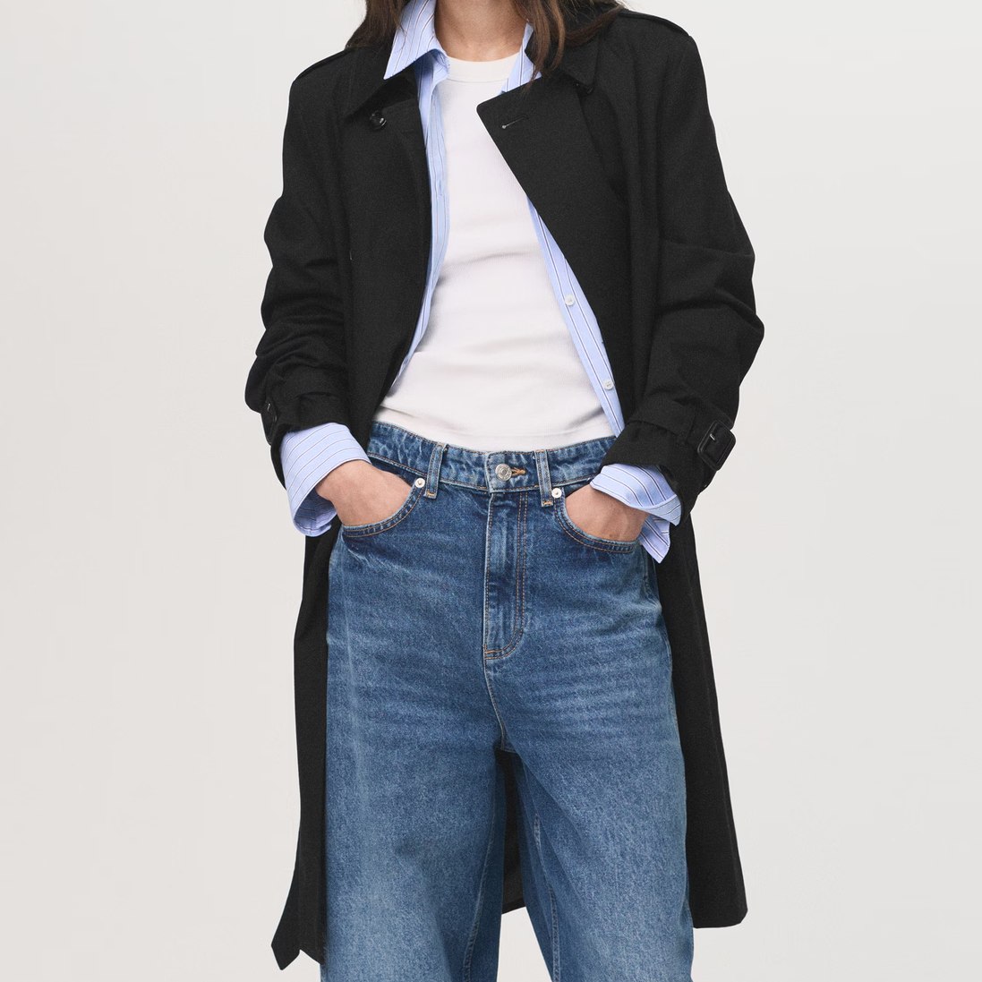 Mango Classic Black Belted Trench Coat