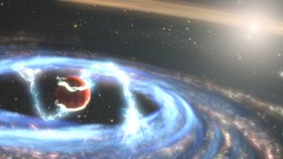 Artist’s impression of a giant planet forming.