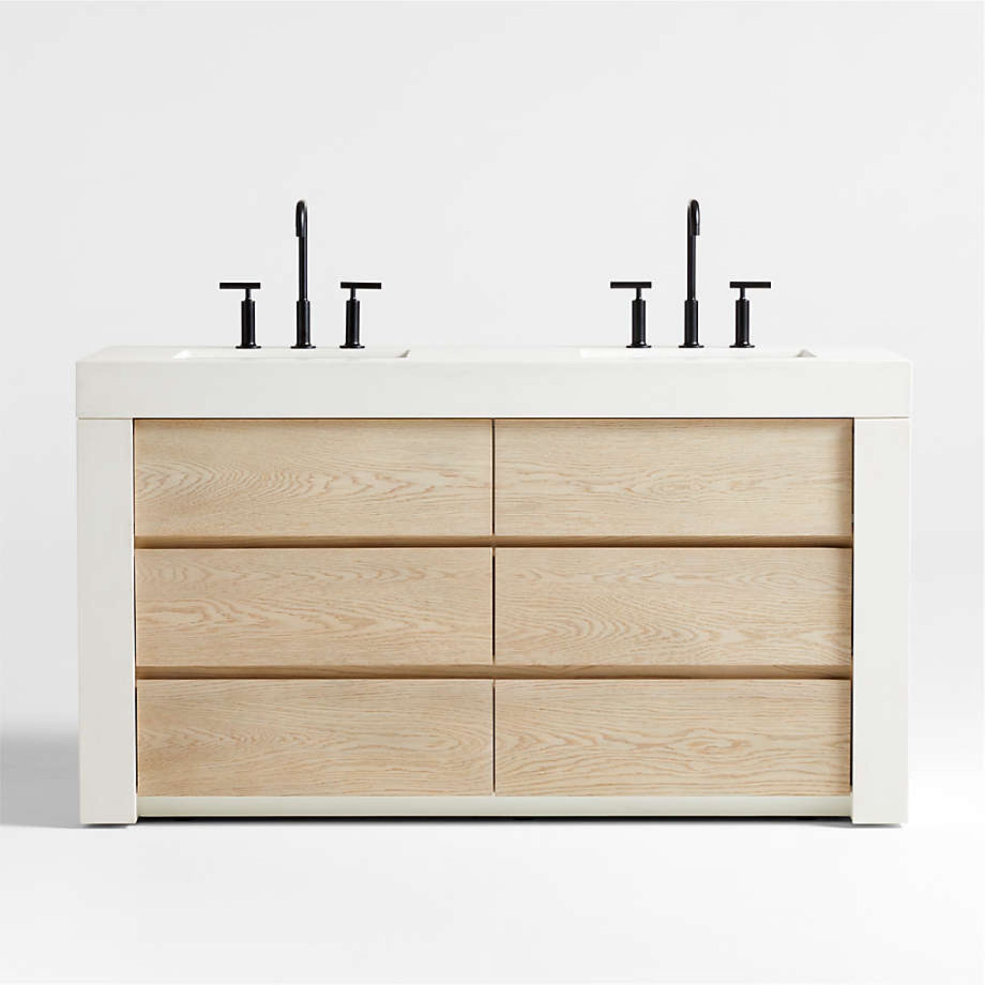 Bluff 60 Bleached Ash and Off White Quartz Double Vanity
