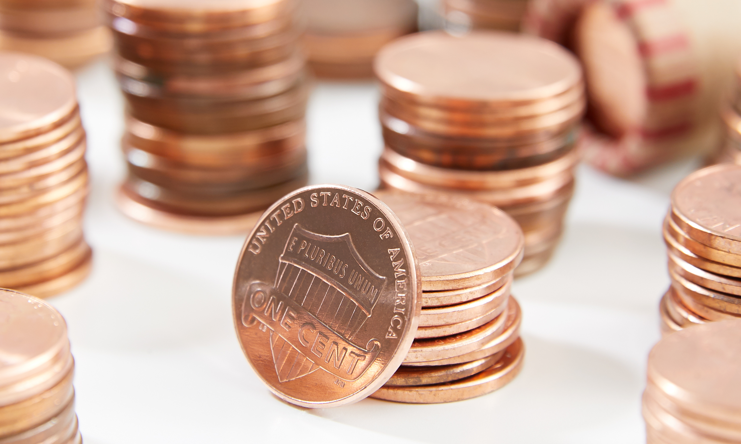 Stacks of newly minted U.S. pennies