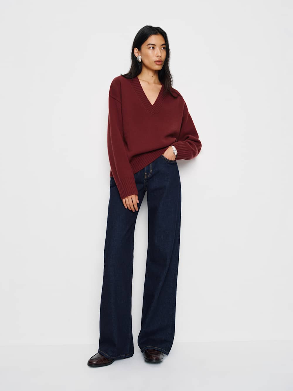 Jadey Cashmere Oversized V-Neck Sweater